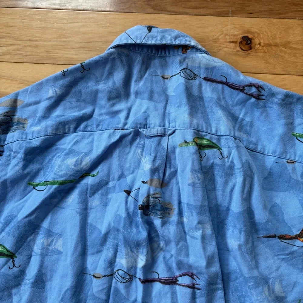 Columbia Fishing Lures Button Down Shirt Mens Sz XL Blue Short Sleeve